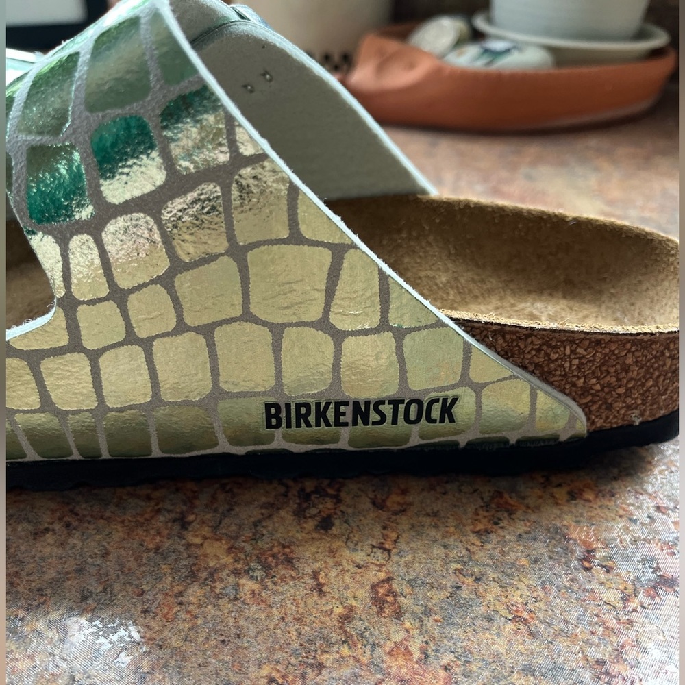 Birkenstock Green Metallic Croc-Print Arizona Sandals - Picture 5 of 9